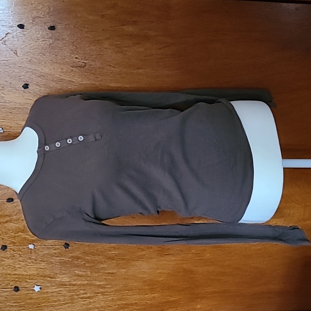 John Galt Brown/Green Long Sleeve Henley Top